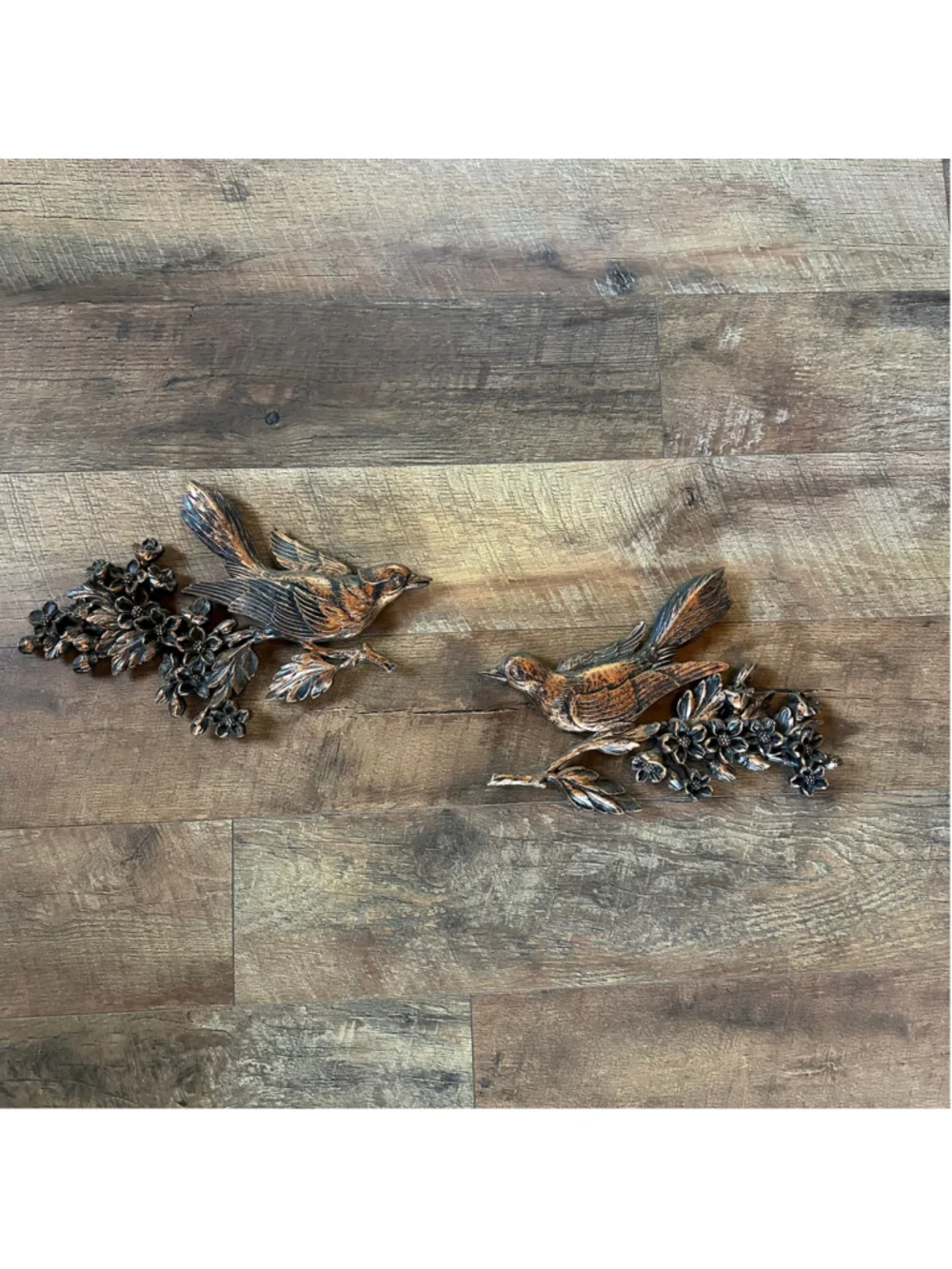 Vintage 1970s Coppercraft Guild Bird Wall Plaques Set of 2 Floral MCM Decor F26